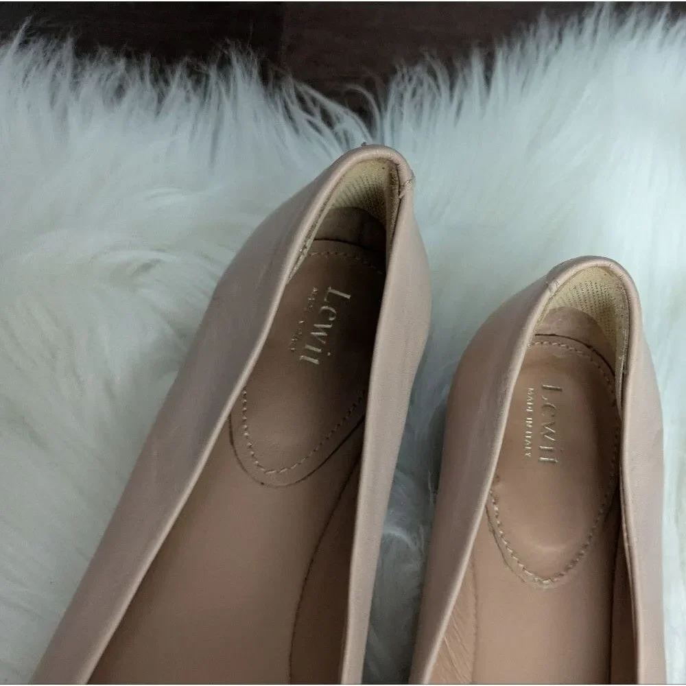 Lewit Leather Ballet Flats Pale Pink Round Toe 37.5 / 7